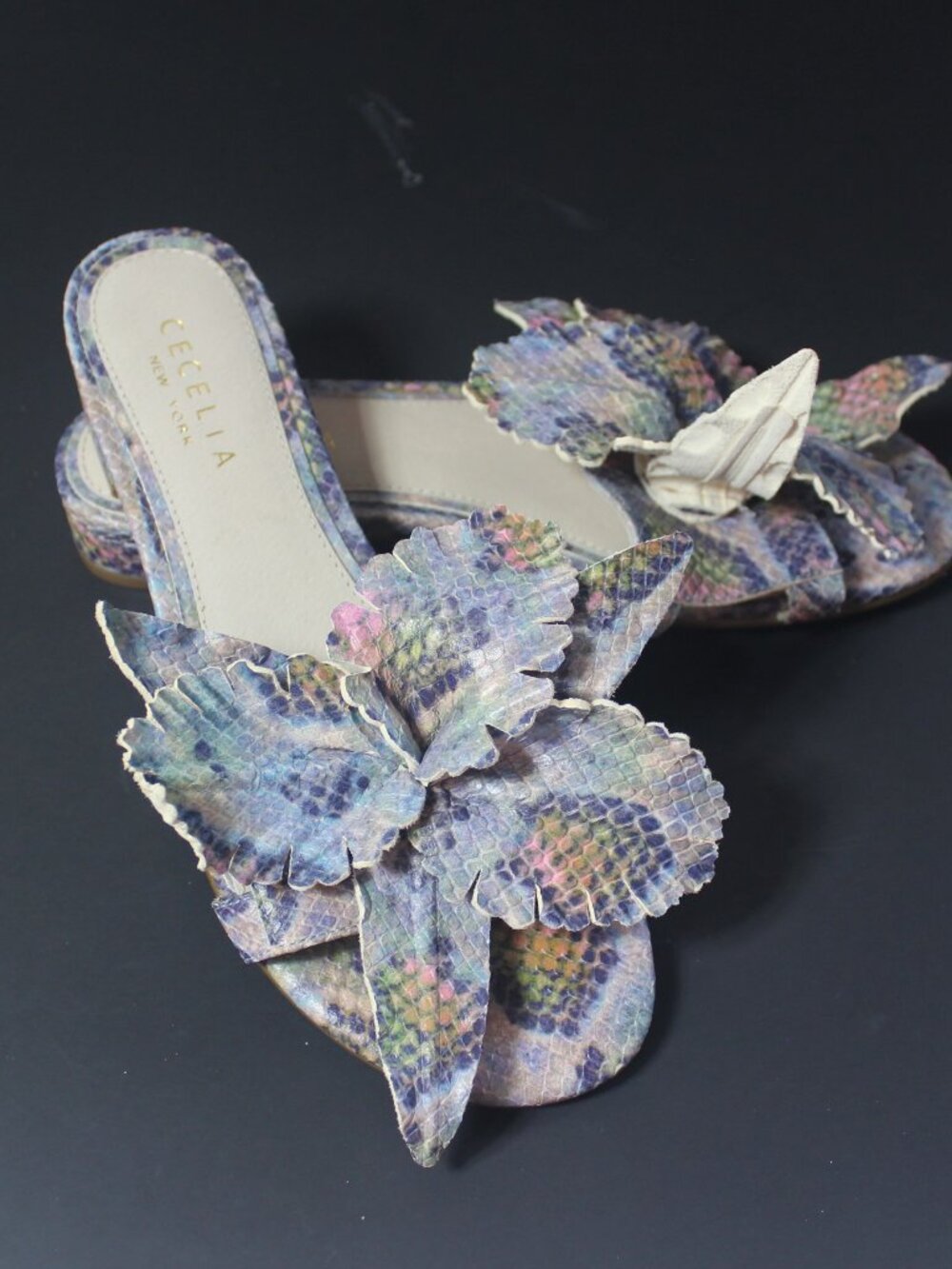 CECELIA NY Womens NWOB Floral Reptile LeatherSandals Sz 6.5 Gray/Blu/Pink